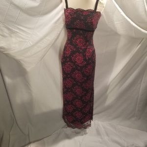 Red and Black lace detail Prom Dress